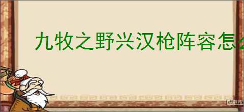 九牧之野兴汉枪阵容怎么玩,九牧之野兴汉枪阵容搭配推荐